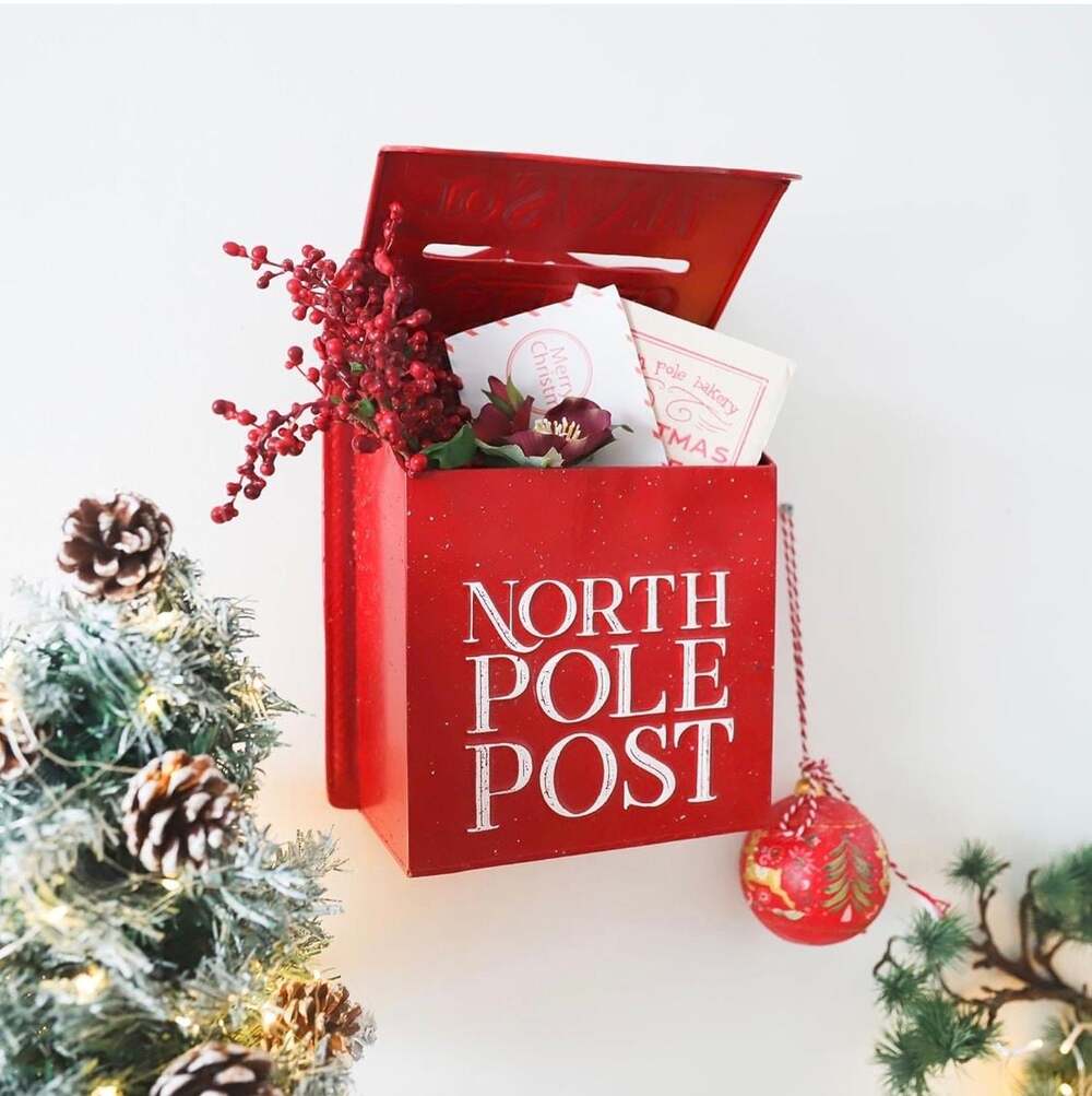 Red Distressed Metal Letters to Santa North Pole Post Wall Mount Mailbox - Picture 6 of 6